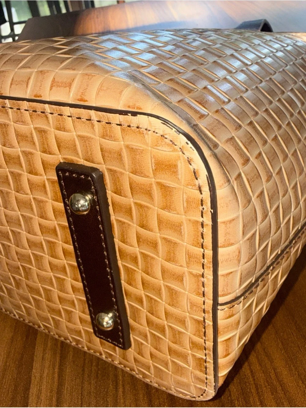Dooney & Bourke Tan Woven Tote with Dark Brown Trim - Picture 9 of 16